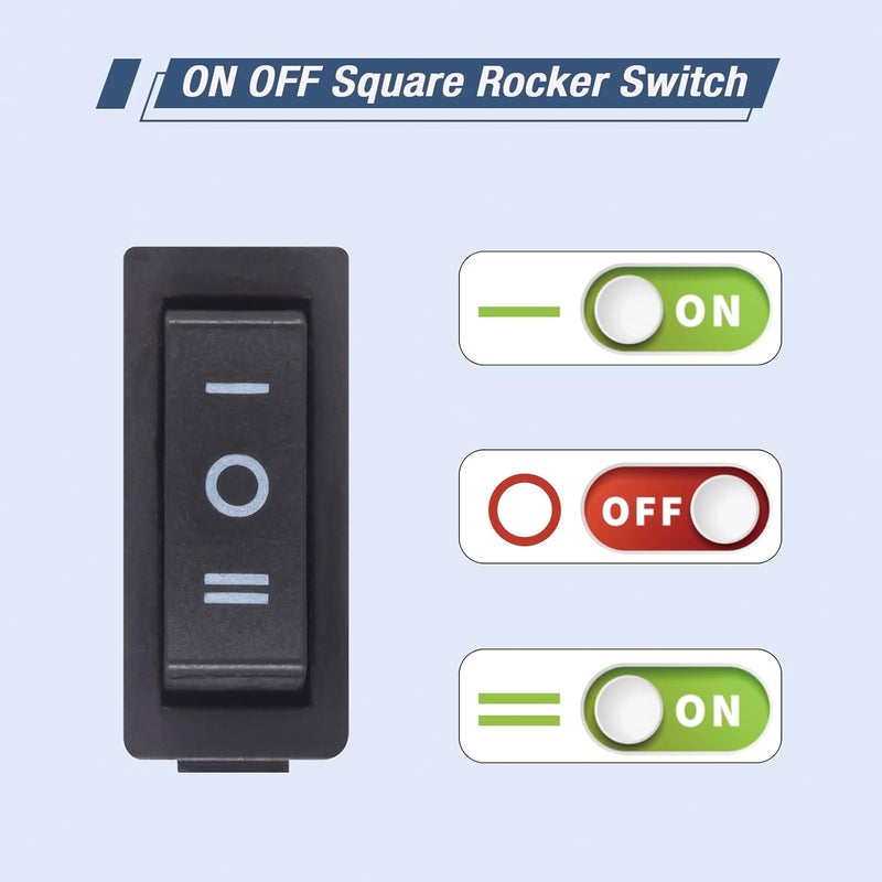 VEXUNGA 10pcs KCD3 Rocker Switch 3 Pin On Off On SPST Boat Rocker Switch 20A 125V 15A 250V AC 3 Position Mini Black Rectangle Toggle Switches for Car Marine - Image 3